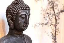 Indonesische Buddha Statue mit Baum